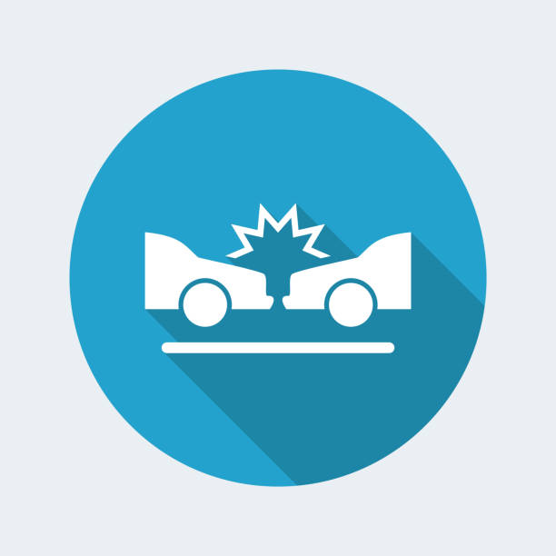 Car crash - Vector flat icon Flat and isolated vector illustration on blue round icon with modern design and long shadow insurer stock illustrations