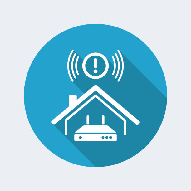 Web connection error - Vector web icon Flat and isolated vector illustration on blue round icon with modern design and long shadow connection interrupted stock illustrations