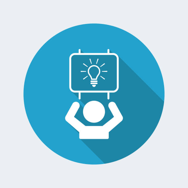 Suggest clever idea - Vector web icon Flat and isolated vector illustration on blue round icon with modern design and long shadow constructive feedback stock illustrations