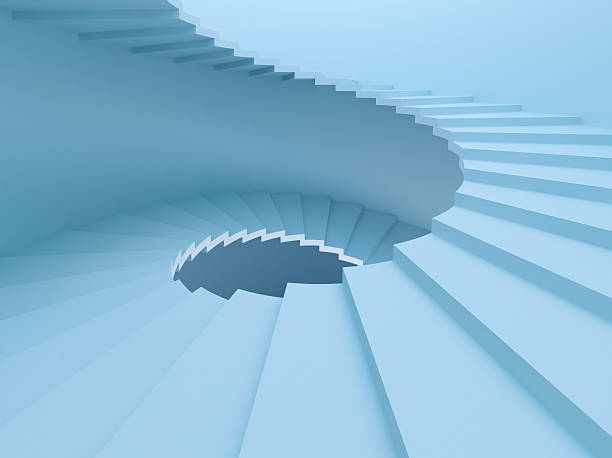 istock Pale blue abstract winding spiral staircase 105088044