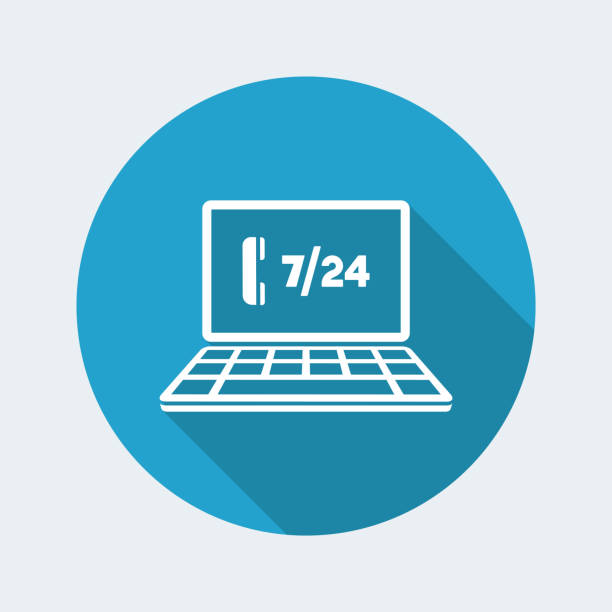 Full time 7/24 call center application - Vector flat icon Flat and isolated vector illustration on blue round icon with modern design and long shadow succor stock illustrations