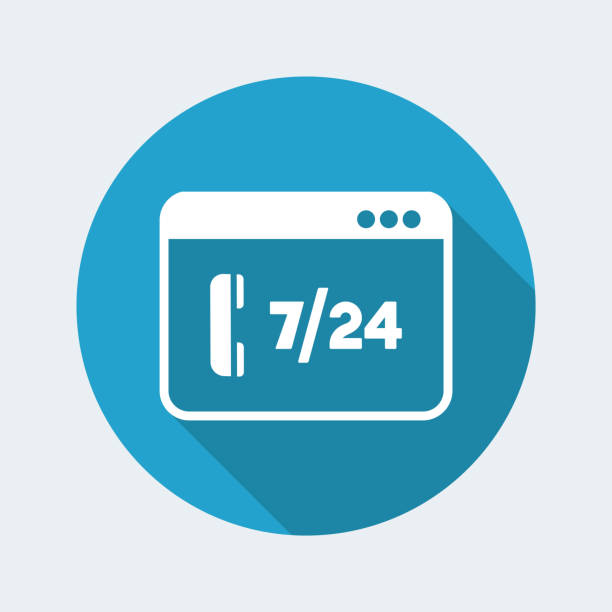 Full time 7/24 call center application - Vector flat icon Flat and isolated vector illustration on blue round icon with modern design and long shadow succor stock illustrations