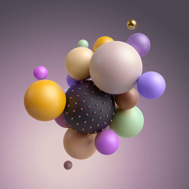istock 3d render, abstract geometric background, colorful balls, multicolored balloons, candy, primitive shapes, minimalistic design, party decoration, plastic toys, isolated elements 1050881986