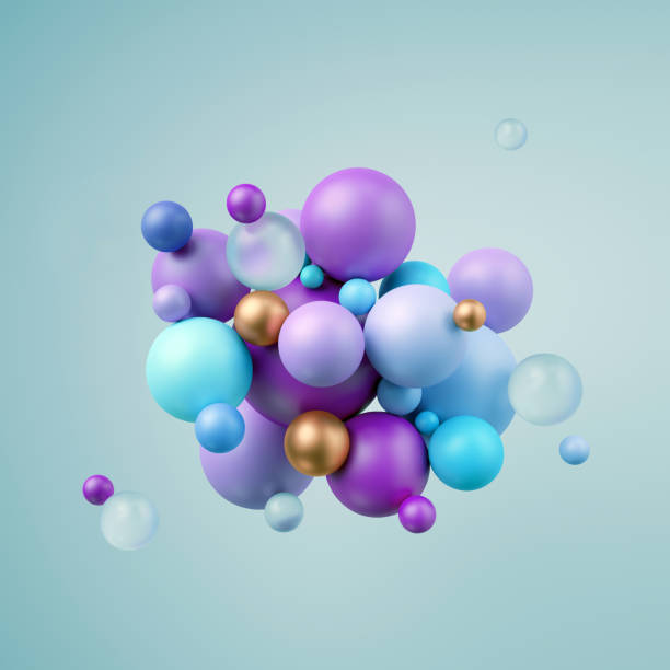 istock 3d render, abstract blue violet balls, pastel balloons, geometric background, multicolored primitive shapes, minimalistic design, party decoration, plastic toys, isolated elements 1050882104