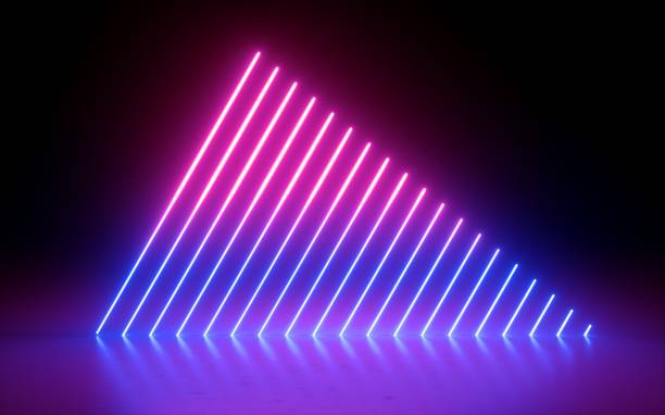 istock 3d render, abstract minimal background, glowing lines, triangle shape, pink blue neon lights, ultraviolet spectrum, laser show 1050882518