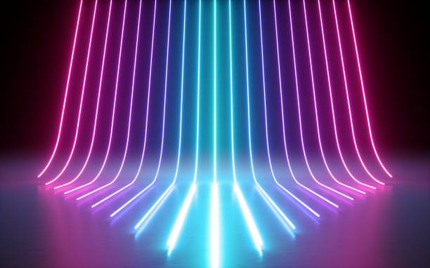 istock 3d render, abstract minimal background, glowing lines, cyber, chart, pink blue neon lights, ultraviolet spectrum, laser show 1050882662