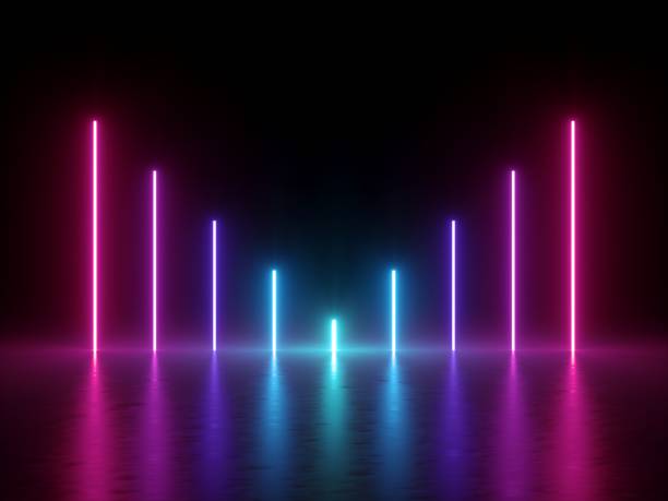 istock 3d render, abstract minimal background, glowing lines, chart, pink blue neon lights, ultraviolet spectrum, virtual reality, laser show 1050882696