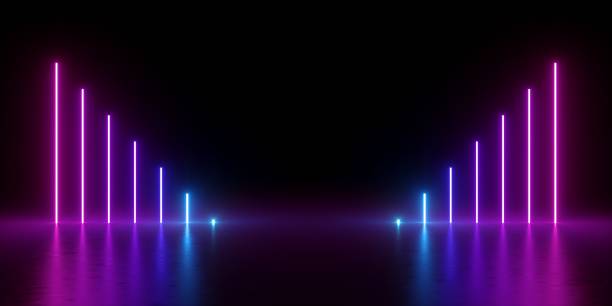 istock 3d render, abstract minimal background, glowing vertical lines, chart, electric blue, neon lights, ultraviolet spectrum, virtual reality, laser show 1050883260