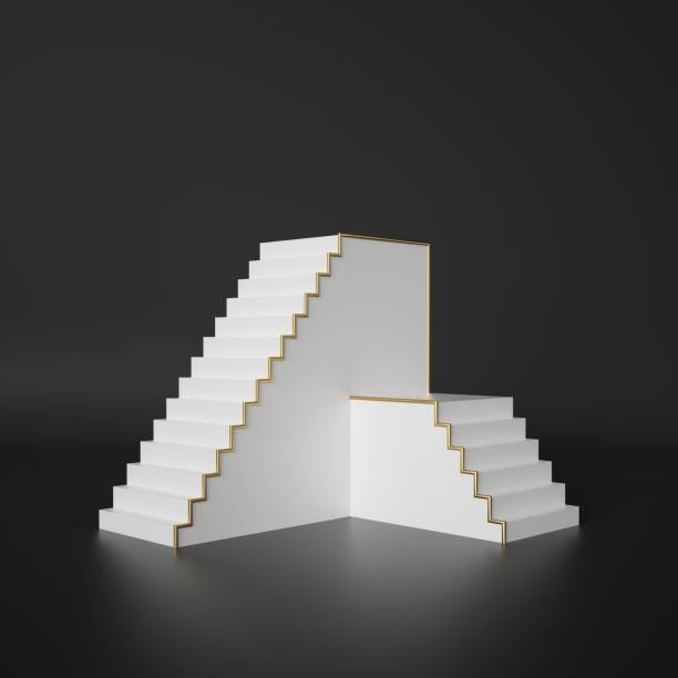 istock 3d render, abstract geometric background, stairs, steps, podium, minimalistic primitive shapes, black and white modern mock up, blank template, empty showcase, shop display 1050885790