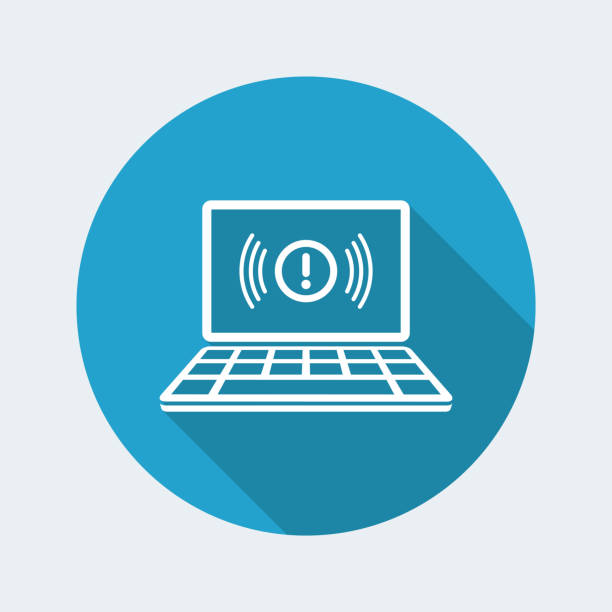 Alert window - Vector icon of computer application Flat and isolated vector illustration on blue round icon with modern design and long shadow connection interrupted stock illustrations