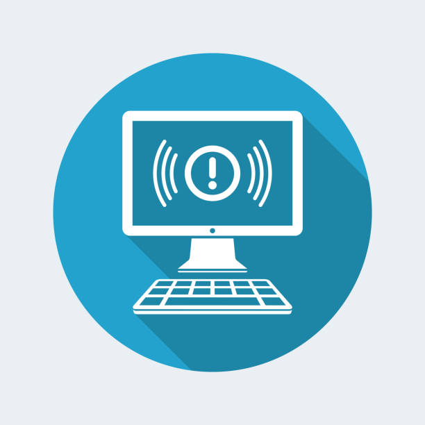 Alert window - Vector icon of computer application Flat and isolated vector illustration on blue round icon with modern design and long shadow connection interrupted stock illustrations