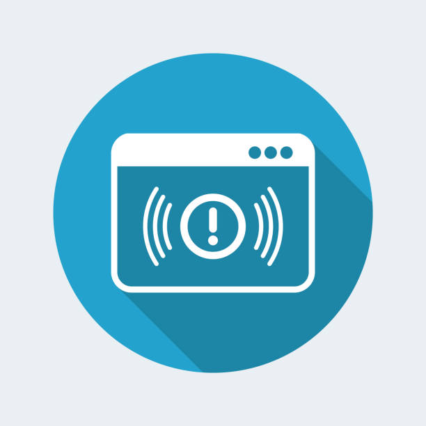 Alert window - Vector icon of computer application Flat and isolated vector illustration on blue round icon with modern design and long shadow connection interrupted stock illustrations