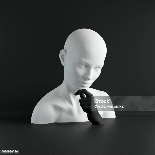 3d Render Weiße Weibliche Schaufensterpuppe Kopf Hand Modekonzept Isoliertes Objekt Schwarzer Hintergrund Schaufenster Körperteile Pastellfarben Stockfoto und mehr Bilder von Dreidimensional