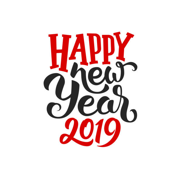 Happy New Year 2019 text isolated on white background. Greeting card design with typography for winter holidays season. Vector illustration Happy New Year 2019 vector greeting card design new year's eve 2019 stock illustrations