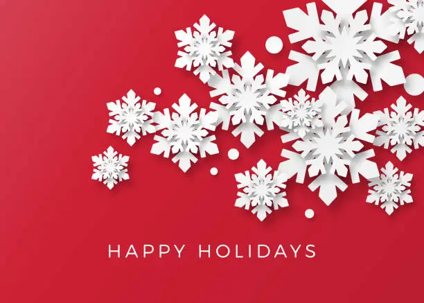 Vector illustration of Holiday Card with Paper Snowflakes
