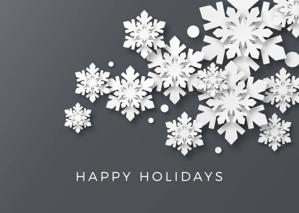 ilustrações de stock, clip art, desenhos animados e ícones de holiday card with paper snowflakes - isolated objects illustrations