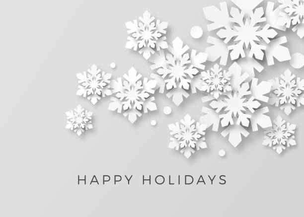 ilustrações, clipart, desenhos animados e ícones de cartão holiday com flocos de neve de papel - snowflake winter blue paper
