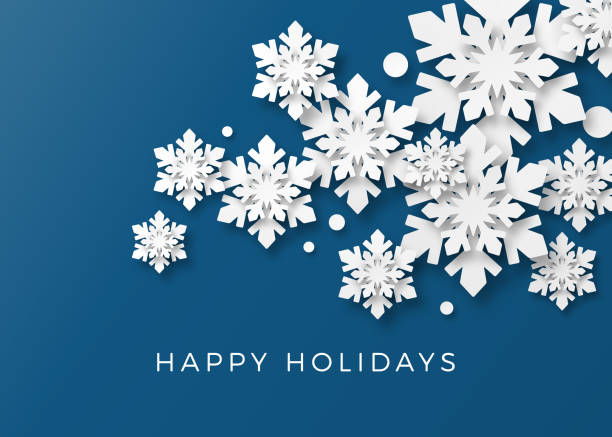 Holiday, Christmas background with 3d paper cutout snowlakes. Corporate Holiday card.