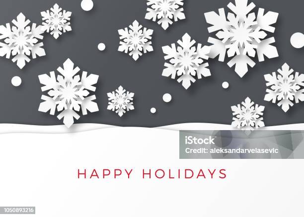 Holiday Card With Paper Snowflakes Stock Illustration - Download Image Now - Backgrounds, Christmas, Christmas Card
