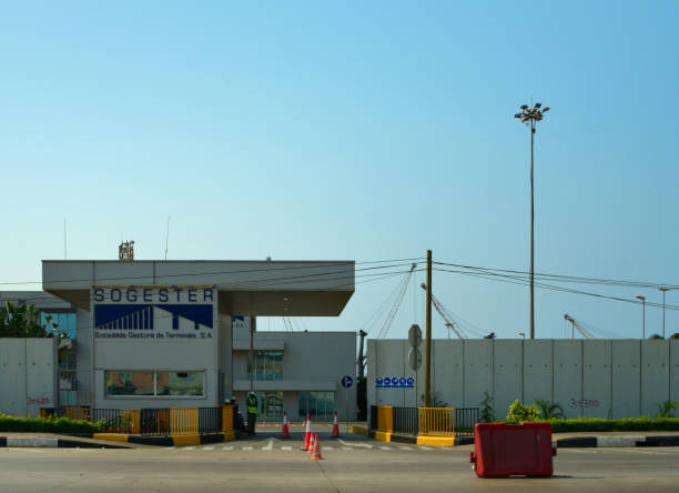 port of luanda - entrance to the container terminal - sogester, angola - baia de luanda imagens e fotografias de stock