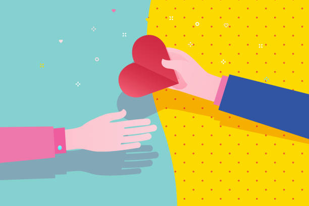 Concept of charity and donation. Give and share your love to people. Concept of charity and donation. Give and share your love to people. The hand of the man gives the symbol of heart to the other hand. Flat design, vector illustration. sharing illustrations stock illustrations