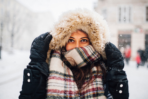 Woman in snowy winter