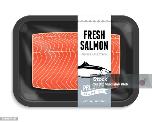 Vetores de Ilustração Em Vetor Salmão Embalagens e mais imagens de Peixe - Peixe, Pacote - Objeto manufaturado, Salmão - Animal