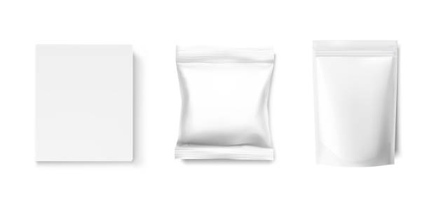 istock Set of white blank pouch packs and box mockup. 1050912080