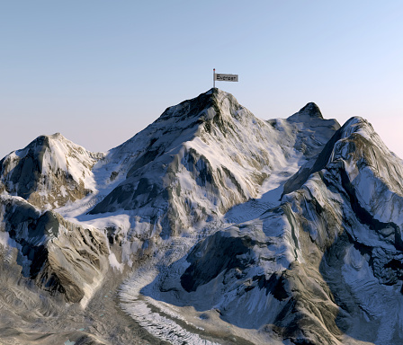 Mount Everest, heights of reliefs, the highest mountain in the world. Satellite view. Side of Nepal. 3d rendering. Elements of this image are furnished by NASA