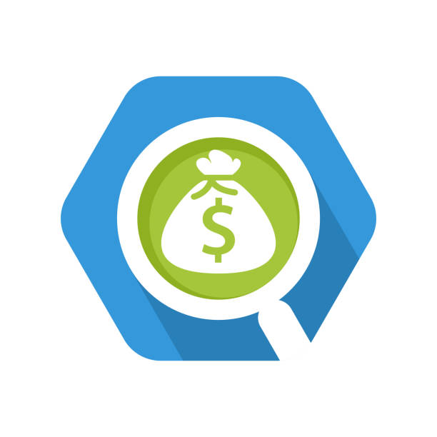 hexagon shape icon with a concept that illustrates, looking for income information hexagon shape icon with a concept that illustrates, looking for income information currency chasing discovery making money stock illustrations