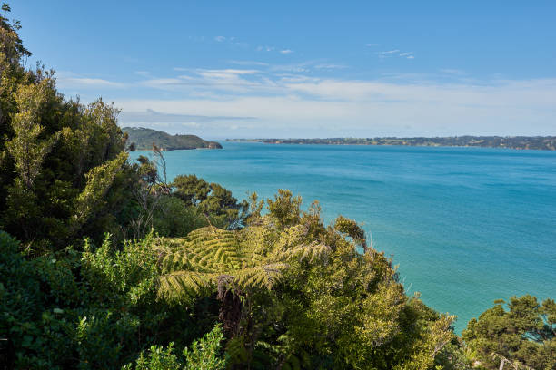istock View of blue waters across a bay under a bright blue sky with some clouds 1050931004