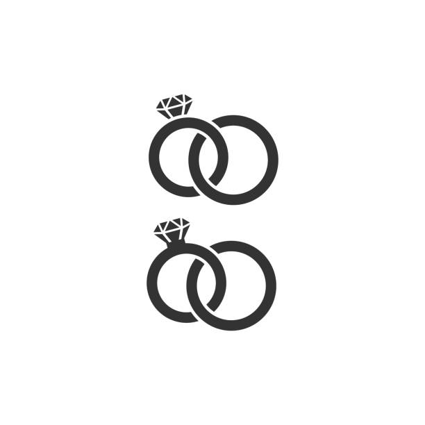 Diamond wedding rings black isolated icons. Pair of wedding rings vector icon. Diamond wedding rings black isolated icons. engagement ring stock illustrations