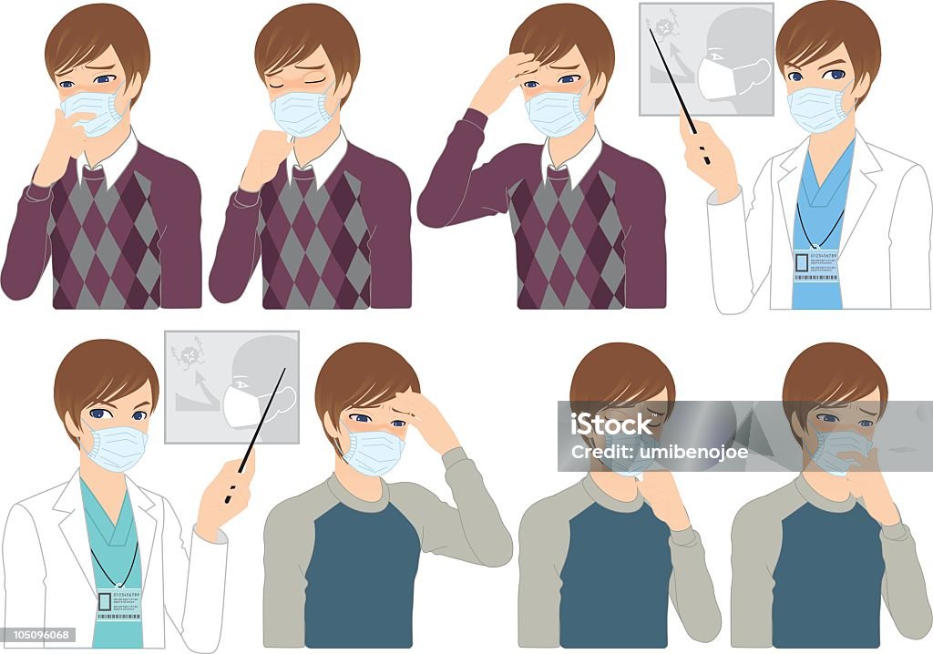 マスク患者、医師 - A型インフルエンザウイルスのロイヤリティフリーベクトルアート