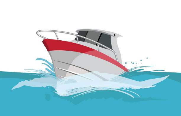 벡터 만화 파워 요트 - motorboat nautical vessel sailboat yacht stock illustrations