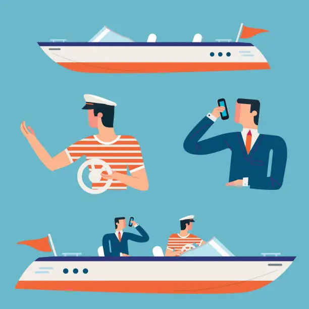 Vector illustration of Business men and boats