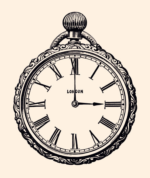 zegarek kieszonkowy (xxxl) - cyferblat ilustracje stock illustrations