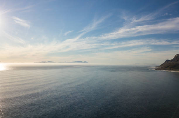 Beautiful aerial sea landscape photo over False Bay, Table mountain is visible in the far distance
