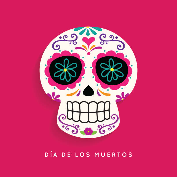 Vibrant decorative skull featuring to celebrate El Dia de los Muertos in Mexican culture