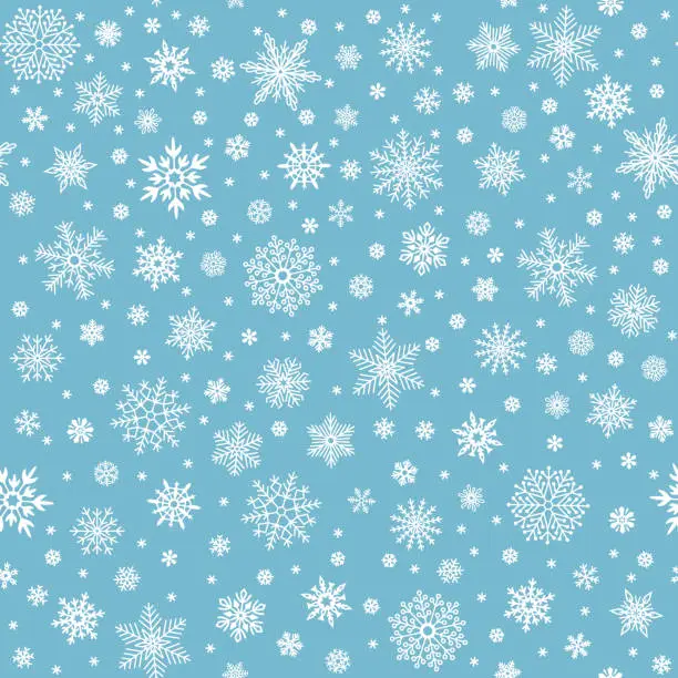 Vector illustration of Snowflakes seamless pattern. Winter snow flake stars, falling flakes snows and snowed snowfall vector background
