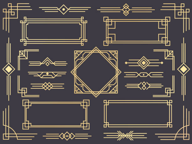 아트 데코 선 테두리입니다. 현대 아랍어 골드 프레임, 장식 라인 테두리와 기하학적 황금 라벨 프레임 벡터 디자인 요소 - 프레임 stock illustrations