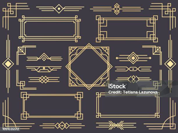 Art Deco Line Border Modern Arabic Gold Frames Decorative Lines Borders And Geometric Golden Label Frame Vector Design Elements Stock Illustration - Download Image Now