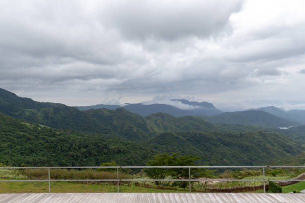 istock Empty outdoor balcony or terrace with mountain background. 1051044268