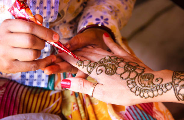 istock Painting hand with henna in flower design 1051047202