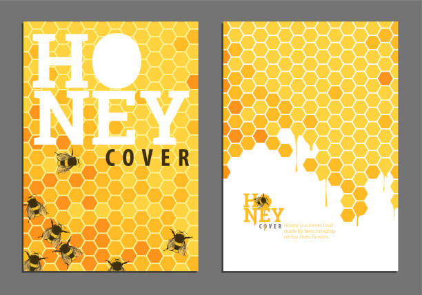 bright golden honey cover Sweet bright golden honey cover for documents or presentation honeycomb animal creation stock illustrations