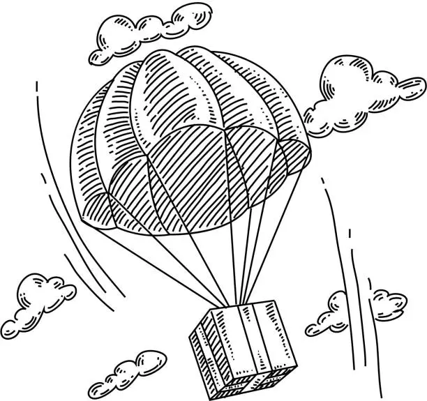 Vector illustration of Flying Box Parachute Drawing