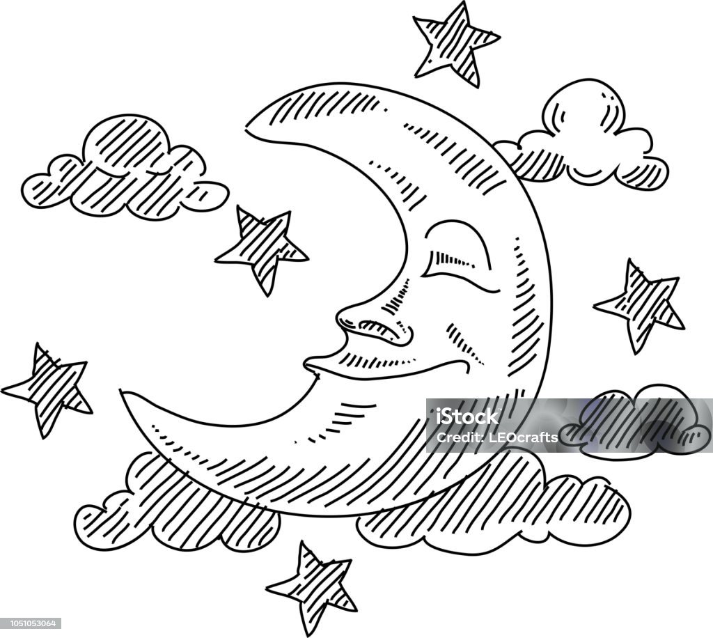 Sleeping Moon drawing Line drawing of Sleeping Moon. Elements are grouped.contains eps10 and high resolution jpeg. Moon stock vector