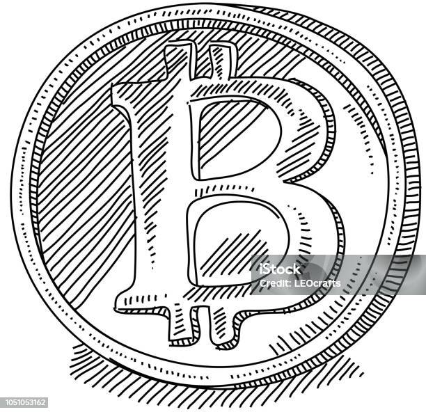 Bit Coin Drawing Stock Illustration - Download Image Now - Bitcoin, Line Art, Retro Style