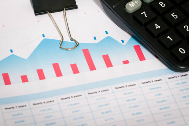 istock Financial stock market data chart with calculator, financial information statistics 1051061762
