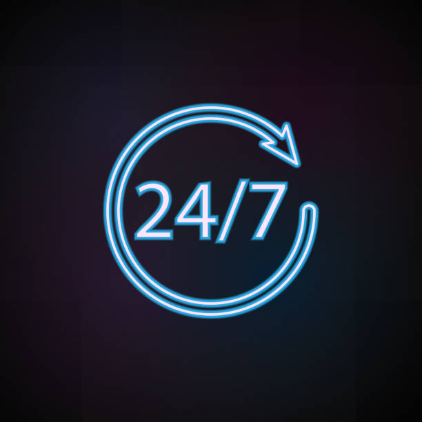 istock 24 7 service icon in neon style. One of Mobile banking collection icon can be used for UI, UX 1051061908