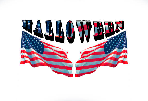 istock happy halloween with two usa flags, for halloween concept 1051068828